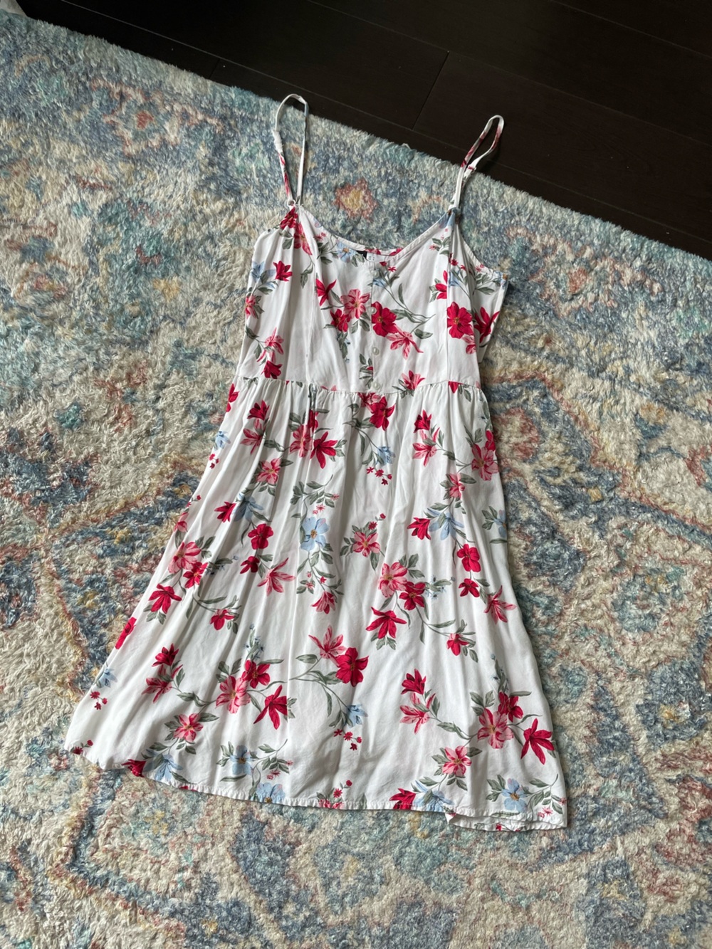 H&M Divided Women's White Floral Slip Dress with Pink Red Flowers